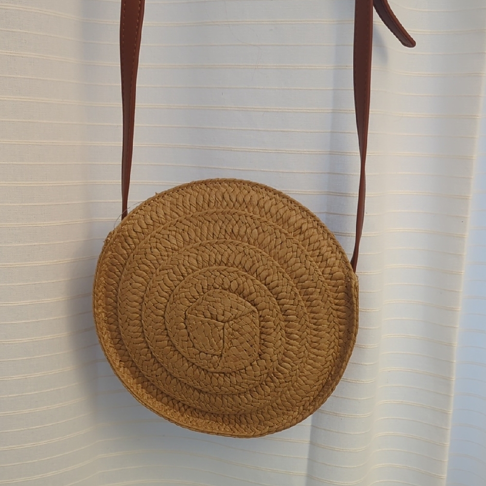 GAP Tan Round Woven Crossbody Bag
